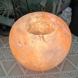 Globe Himalayan Pink Salt Candle Holder - Natural Pink Salt Lamp - Tea Light Mineral Salt Candle Holder - Pink Salt Candle Lamp