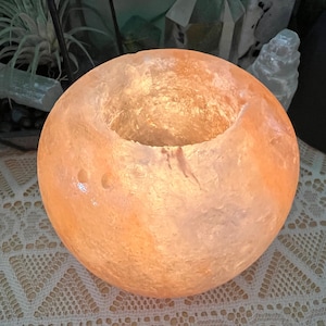 Globe Himalayan Pink Salt Candle Holder - Natural Pink Salt Lamp - Tea Light Mineral Salt Candle Holder - Pink Salt Candle Lamp