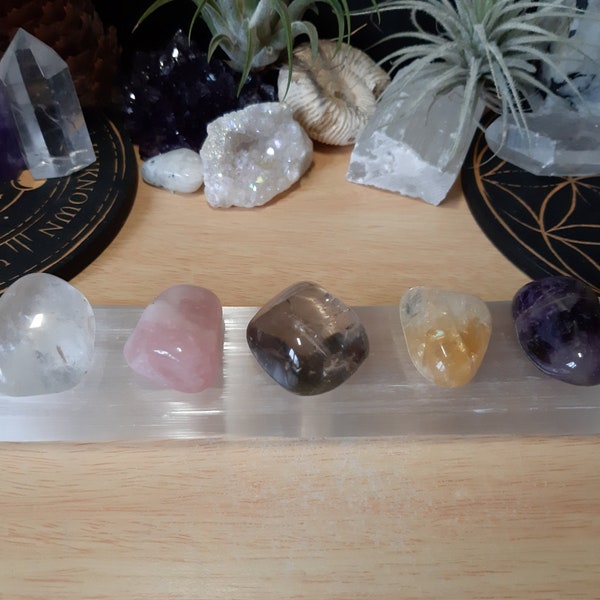 Selenite Charging Bar Tumbled Essential Crystals Set - Crystal Healing Kit - Quartz Crystal Set - Crystal Healing - Tumbled Crystals - ECS