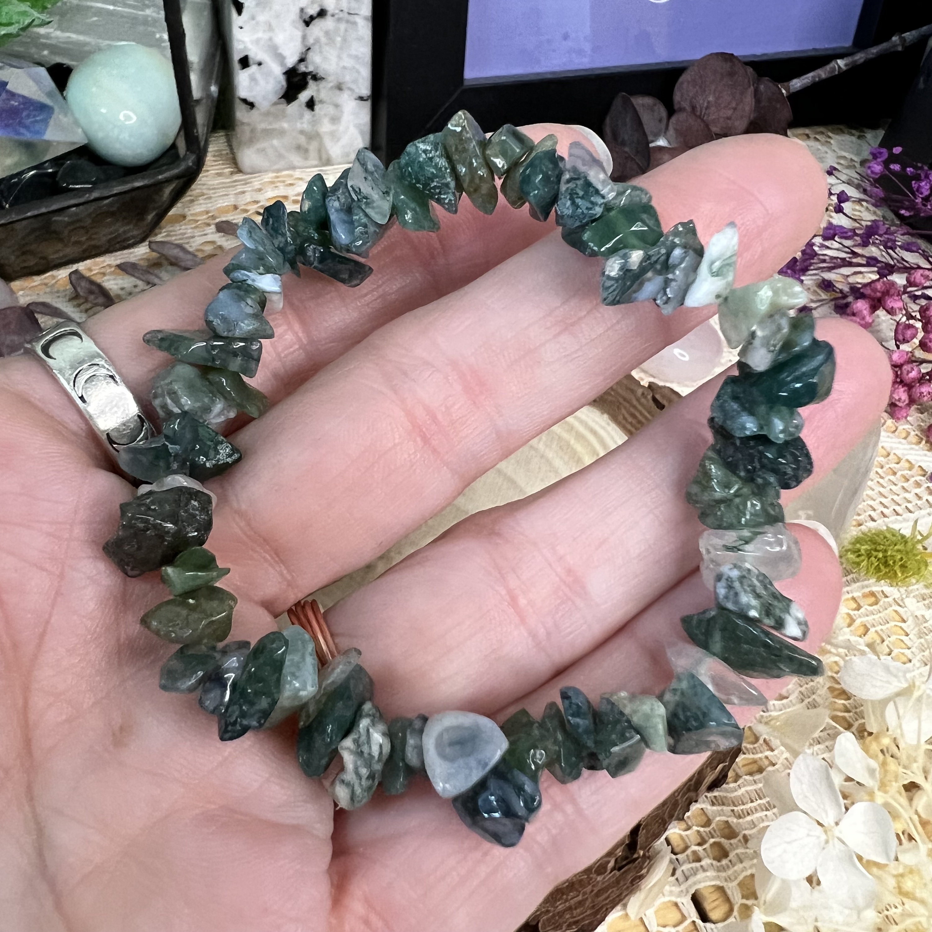 Moss Agate Crystal Chip Bracelet - Etsy