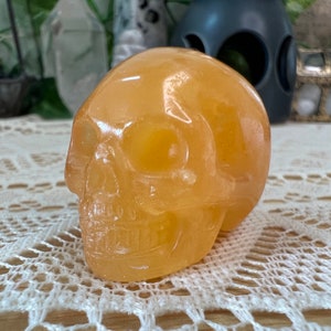Orange Calcite Crystal Skull Carving - Orange Calcite Skull - Hand Carved Orange Calcite Skull - Crystal Skull - Crystal Decor - OC2