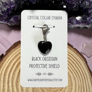 Black Obsidian Protective Shield Crystal Collar Charm - Crystal Healing Charm for Pets - Obsidian Crystal Heart Collar Charm for Cats/Dogs