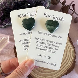 Coeur en cristal de poche de remerciement pour professeur d'agate mousse - Jeton de remerciement coeur en cristal d'agate mousse - Cadeau en cristal - Cristal de poche de remerciement