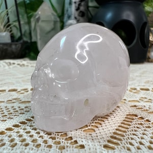 Rose Quartz Crystal Skull Carving - Rose Quartz Skull - Hand Carved Rose Quartz Skull - Crystal Skull - RQ1