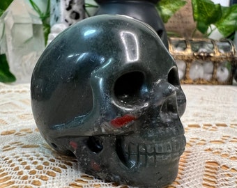 Bloodstone Crystal Skull Carving - Bloodstone Skull - Hand Carved Bloodstone Skull - Crystal Decor - Crystal Gift - BL1