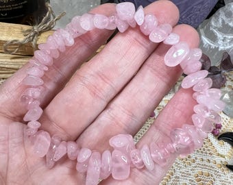 Rose Quartz Crystal Chip Bracelet - Rose Quartz Stacking Bracelet - Rose Quartz Gemstone Bracelet - Stretch Bracelet - Boho Bracelet