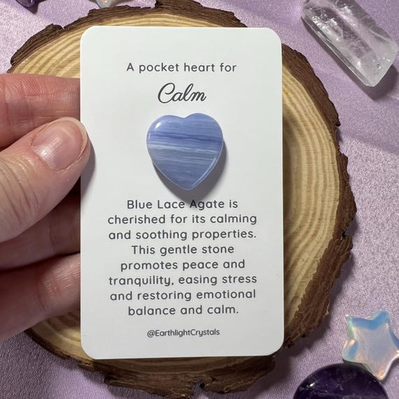 Blue Lace Agate Pocket Crystal Heart Gift Card for Calm