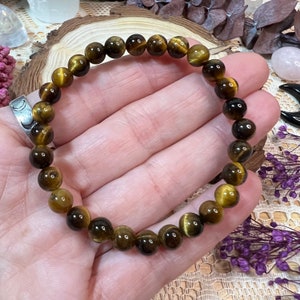 Tigers Eye Beaded Bracelet - Tigers Eye Gemstone Stretch Bracelet - Tigers Eye Crystal Bracelet - TE
