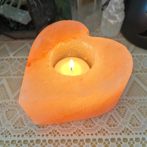 Heart Himalayan Pink Salt Candle Holder - Heart Shaped Pink Salt Lamp - Tea Light Mineral Salt Candle Holder - Pink Salt Candle Lamp