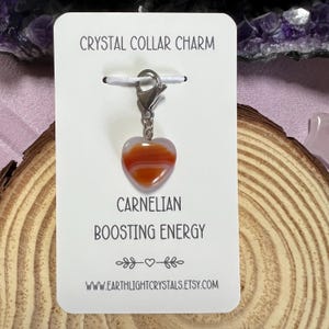 Amuleto de cristal de cornalina para collar, potenciador de energía - Amuleto curativo para mascotas - Amuleto de cristal de cornalina con forma de corazón para gatos y perros