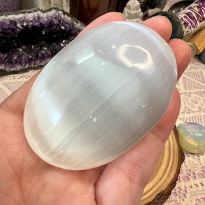 Selenite Crystal Palm Stone - White Selenite Polished Crystal Palm Stone - Crystal Collection - SP1