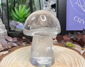 Clear Quartz Crystal Mushroom Carving - Clear Quartz Crystal Carving  - Crystal Decor - Polished Clear Quartz Mushroom Carving - CQ6