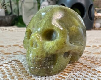 Olive Jade Crystal Skull Carving - Olive Jade Skull - Hand Carved Olive Jade Skull - Crystal Skull - Crystal Decor - Crystal Gift - OL2