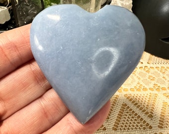 Angelite Polished Crystal Heart - Polished Angelite Crystal Heart - Crystal Heart - Crystal Decor  - Crystal Collection - AN3