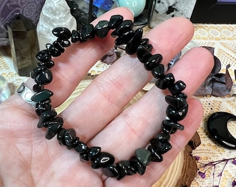 Black Obsidian Crystal Chip Bracelet - Black Obsidian Gemstone Stretch Bracelet - Obsidian Bracelet - Obsidian Bracelet - Crystal Gift - OB