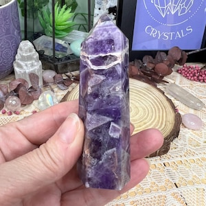 Chevron Amethyst Standing Crystal Point - Polished Chevron Amethyst Crystal Tower - Crystal Decor - Crystal Collection - AM12