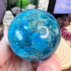Blue Apatite Crystal Sphere - Polished Apatite Crystal Ball - Apatite Crystal Orb  - Crystal Decor - Crystal Sphere - AP13