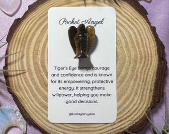 Souvenir en cristal d'ange de poche pour le courage - Cadeau ange de poche oeil de tigre