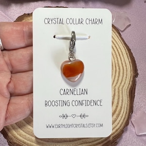 Carnelian Confidence Boost Crystal Collar Charm - Crystal Healing Charm for Pets - Carnelian Crystal Heart Collar Charm for Cats/Dogs