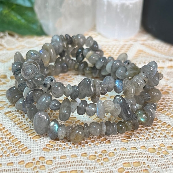 Labradorite Polished Crystal Chip Bracelet - Stretch Labradorite Crystal Bracelet - Labradorite Chip Bracelet - LB