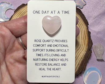 Rose Quartz Crystal Heart Grief & Loss Keepsake Card - One Day at a Time