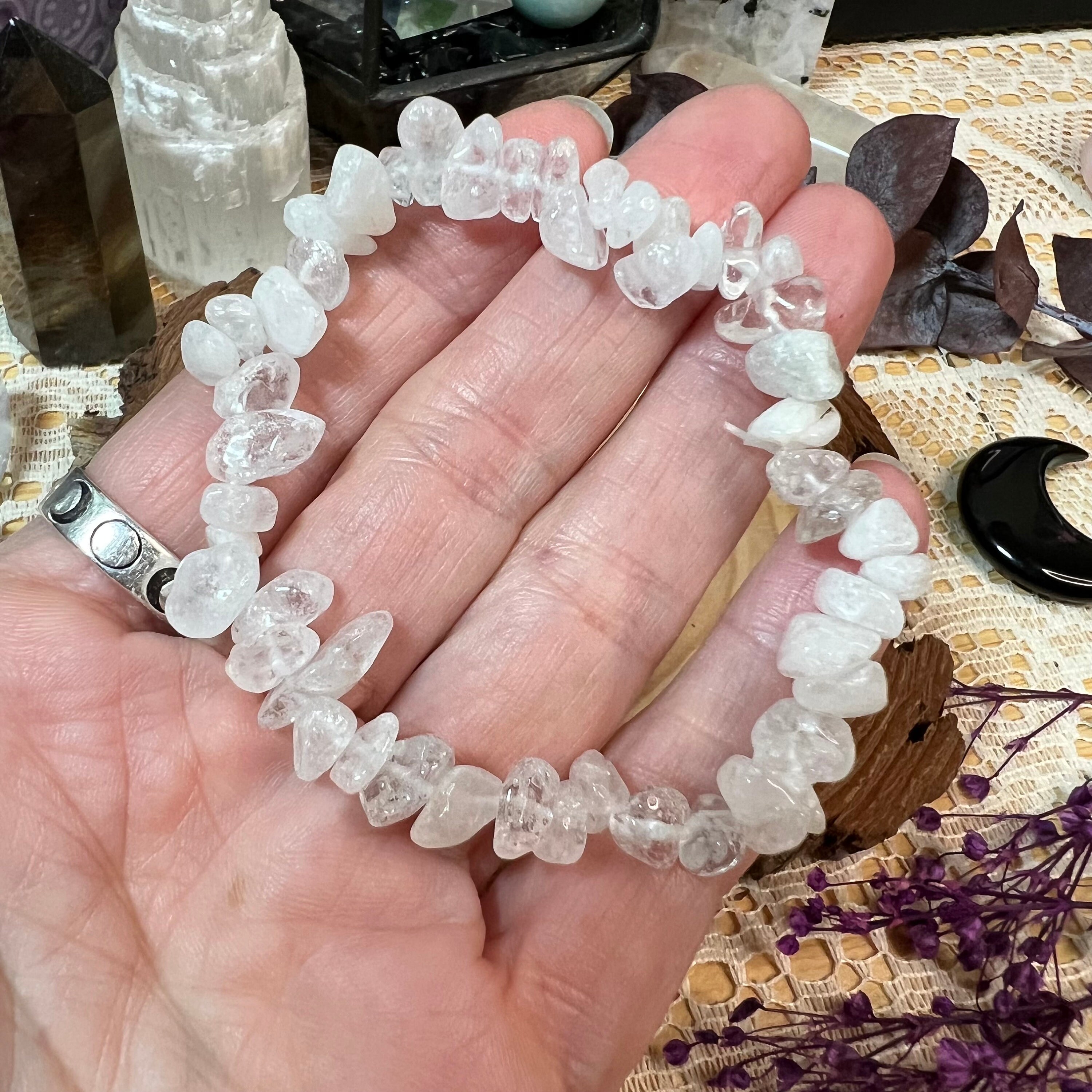 Clear Quartz Crystal Chip Bracelet - Stretch Crystal Bracelet - Clear Quartz Boho Bracelet - Crystal Jewellery - CQC