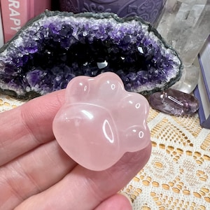 Souvenir en cristal de perte d'animal de compagnie en forme de patte de quartz rose - Pierre de poche de patte en cristal de quartz rose - Cadeau de patte de cristal de condoléances pour animal de compagnie