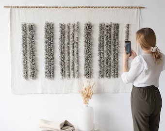 Strukturierter Wandbehang - Wandbehang - Wanddekor - Boho Wohnzimmer - Boho Wandbehang - Große Wandweberei - Landschaft Fiber Art