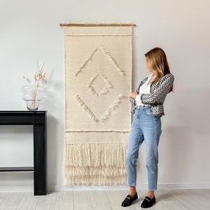 Natural Wool Wall Hanging - Woven Tapestry - Textile Wall Art - Macrame Decor - Large Wall Hanging - Boho Interior Accent - Fiber Art