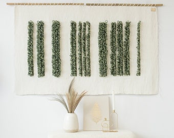 Textured Wall Hanging | Tapestry Hanging | Wall Decor | Bohemian Living Room | Boho Decoration | Large Wall Weaving | Green Luna - Fiber Art