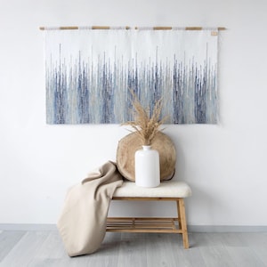 Bohemian Woven Tapestry - Large Wall Hanging Decor - Blue Gradient Wall Art - Handmade Textile Art - Modern Macrame Wall Decor - Unique Gift