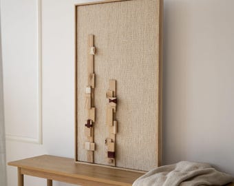 Wood Wall Art - Japandi Wall Decor - Mixed Media Art - Architectural Art - Woven Wall Hanging - Large Vertical Art - Grainline