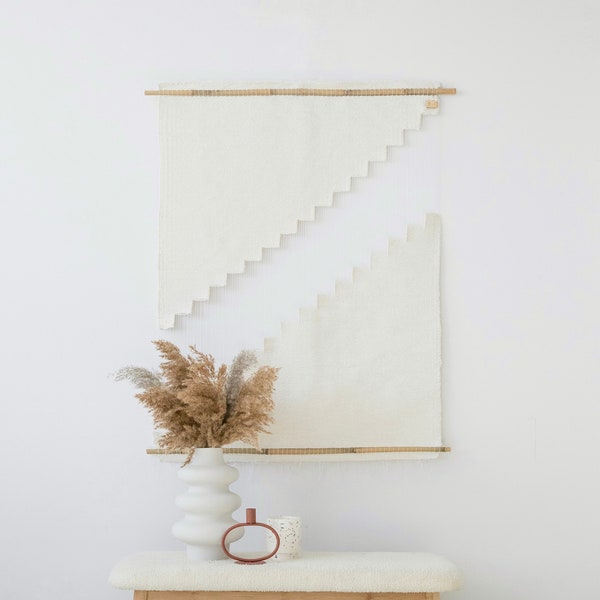 Woven Wall Hanging - Japandi Cozy Wall Rug - Cotton Rope Textile Wall Art - Minimalist Tapestry Decor - Handmade Wabi Sabi Style