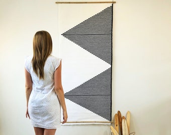 Geometric wall hanging, Woven wall hanging, Wall tapestry, Macrame wall hanging, Woven wall decor, White black tapestry, wall hanging woven