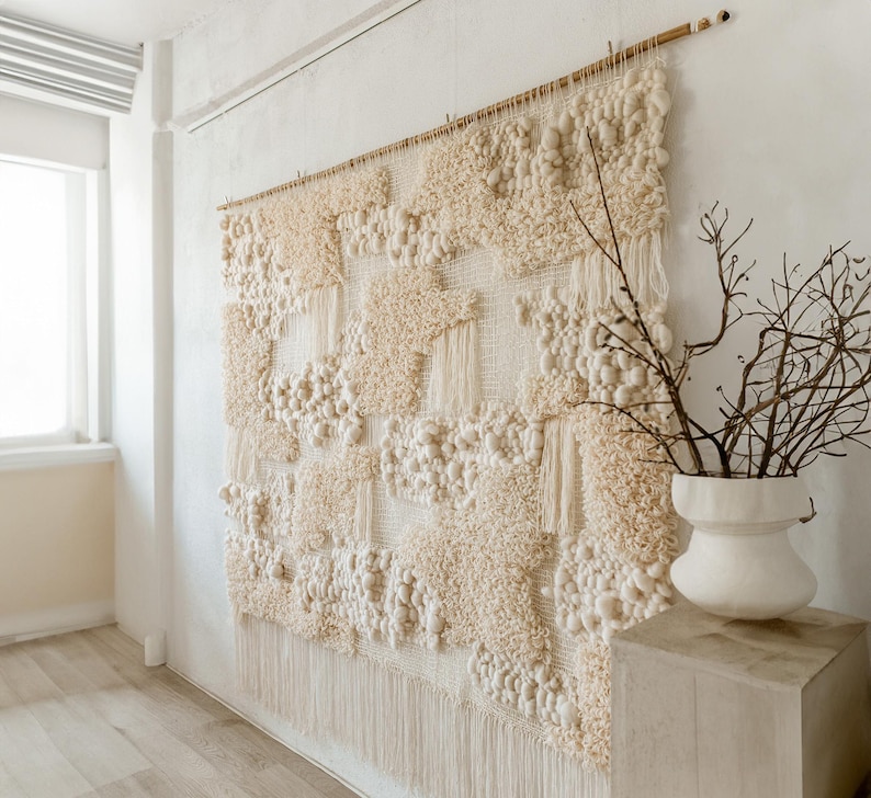 Gallery Detail: Large Handwoven Wool Tapestry Textured Macrame Wall Hanging