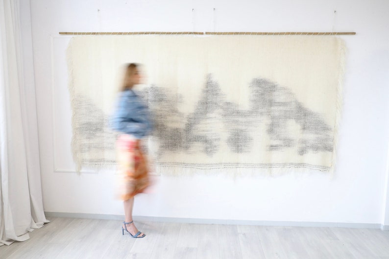 O'Mua - Extra Large Dip Dye Textile Art - Macrame Giant Wall Hanging - Wabi Sabi Wall Art - Natural Woven Wool Tapestry - Japandi Decoration image 3