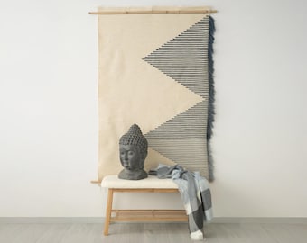 Colgante de pared de arte textil de lana - Wandbehang Boho - Tapiz colgante de pared grande - Gewebter Wandteppich - Arte de fibra de pared de lana - Arazzo