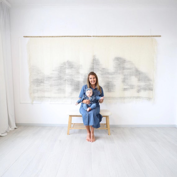 O'Mua - Extra Large Dip Dye Textile Art - Macrame Giant Wall Hanging - Wabi Sabi Wall Art - Natural Woven Wool Tapestry - Japandi Decoration