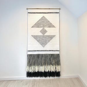 Geometric Wall Tapestry - Black and White Wall Art - Minimalist Wall Hanging - Boho Fiber Art - Large Modern Tapestry - Unique Home Decor