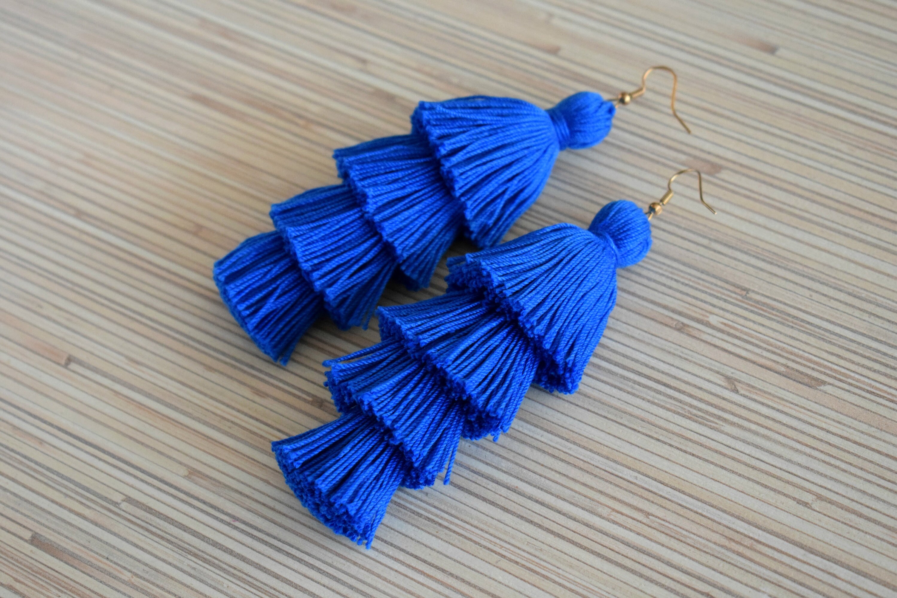 Royal Blue Tassel Earrings Blue Layered Tassel Earrings Four Etsy