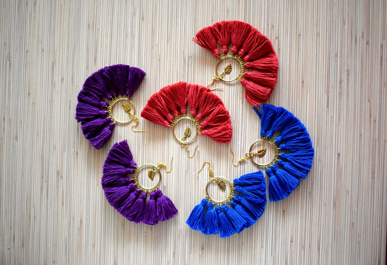 Hoop Tassel Earrings Burgundy Red Tassel Earrings Purple Tassel Hoop Earrings Tassel Jewelry Tassel Hoops Statement Tribal Earrings Bohemian