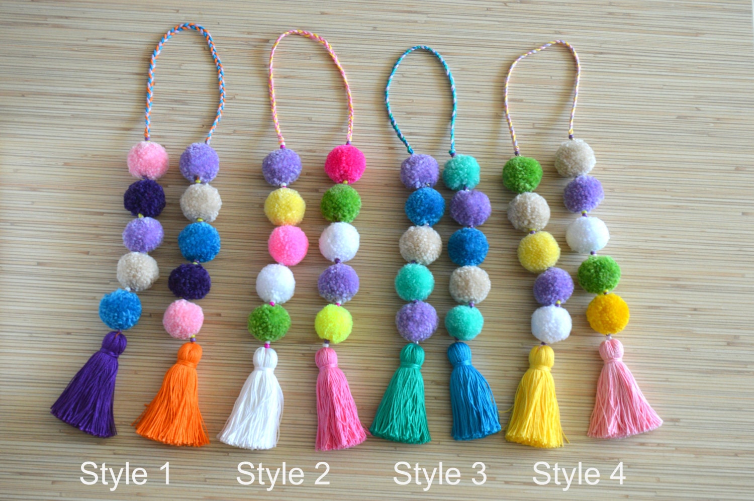 Pom pom bag charm Tassel bag charm Neon pink tassel bag charm Etsy