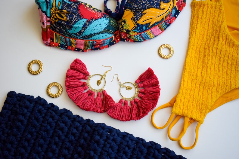 Hoop Tassel Earrings Burgundy Red Tassel Earrings Purple Tassel Hoop Earrings Tassel Jewelry Tassel Hoops Statement Tribal Earrings Bohemian