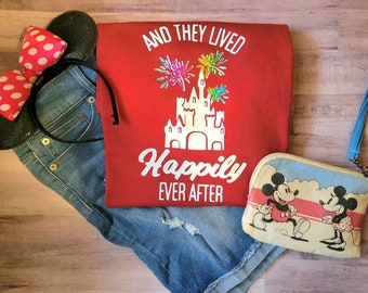 And they lived Happily Ever After fireworks Valentine' Day Tshirt -  Mickey Walt Disney Tinkerbell Castle - Disney World Disneyland Inspired