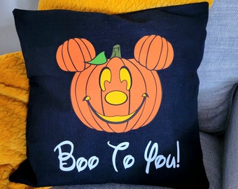 Mickey Jack o Lantern Boo to You Pumpkin Throw Pillow Cover 18" x 18"