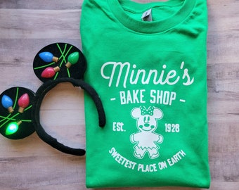 Minnie's Bake Shop christmas gingerbread main street bakery T-shirt- short sleeve tee or baseball tee