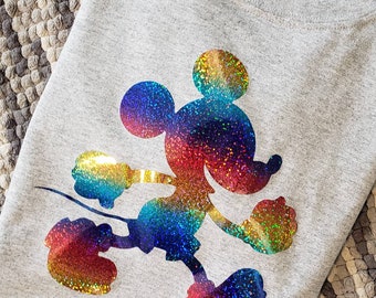 Holographic rainbow Mickey silhouette Tshirt -  Disney World Disneyland Inspired