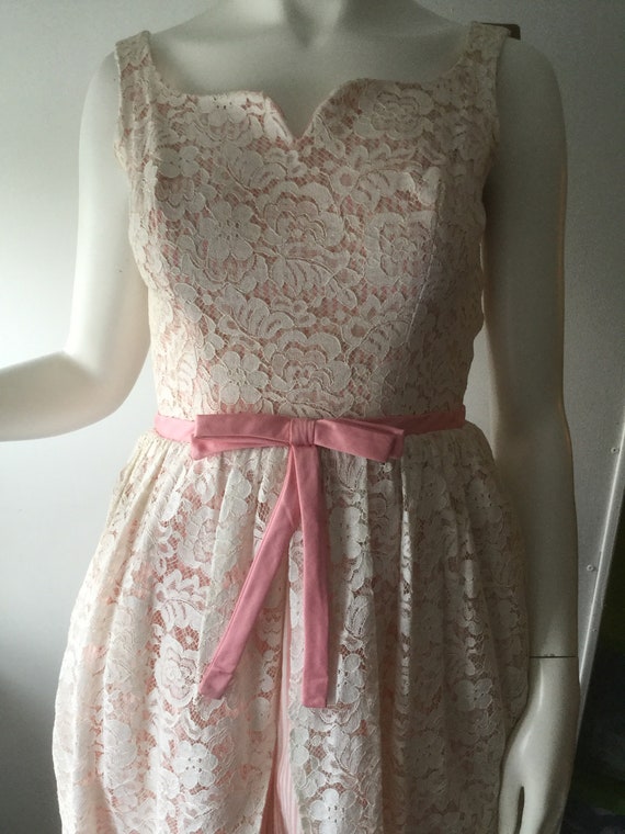 50s Pink Seersucker & Lace Dress