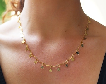 Gold Stern Kette Halskette, Gold Stern Halskette, handgemachte Halskette, verstellbare Halskette, Star Collection, Gold Halskette, Charm Halskette, Sterne