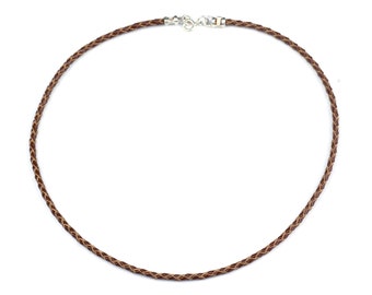 Collier de cordon en cuir BrownWoven, CHOIX de longueur, collier en cuir, collier pour pendentif, chaîne pendentif, vrai cuir authentique, tresse